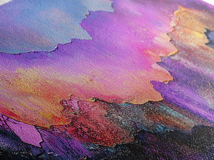 Abstract Mountains, Colorful Sunset Art, Modern Landscape, Vibrant Wall Art, Living Room Art, Canvas Print, Framed Canvas Print