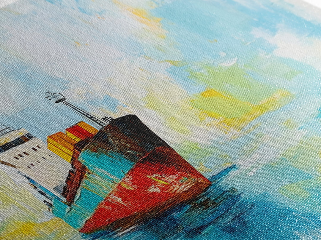 Cargo Ship Ocean Framed Canvas Print Nautical Wall Art, Maritime Decor, Industrial Seascape Painting, Coastal Living Room Artwork