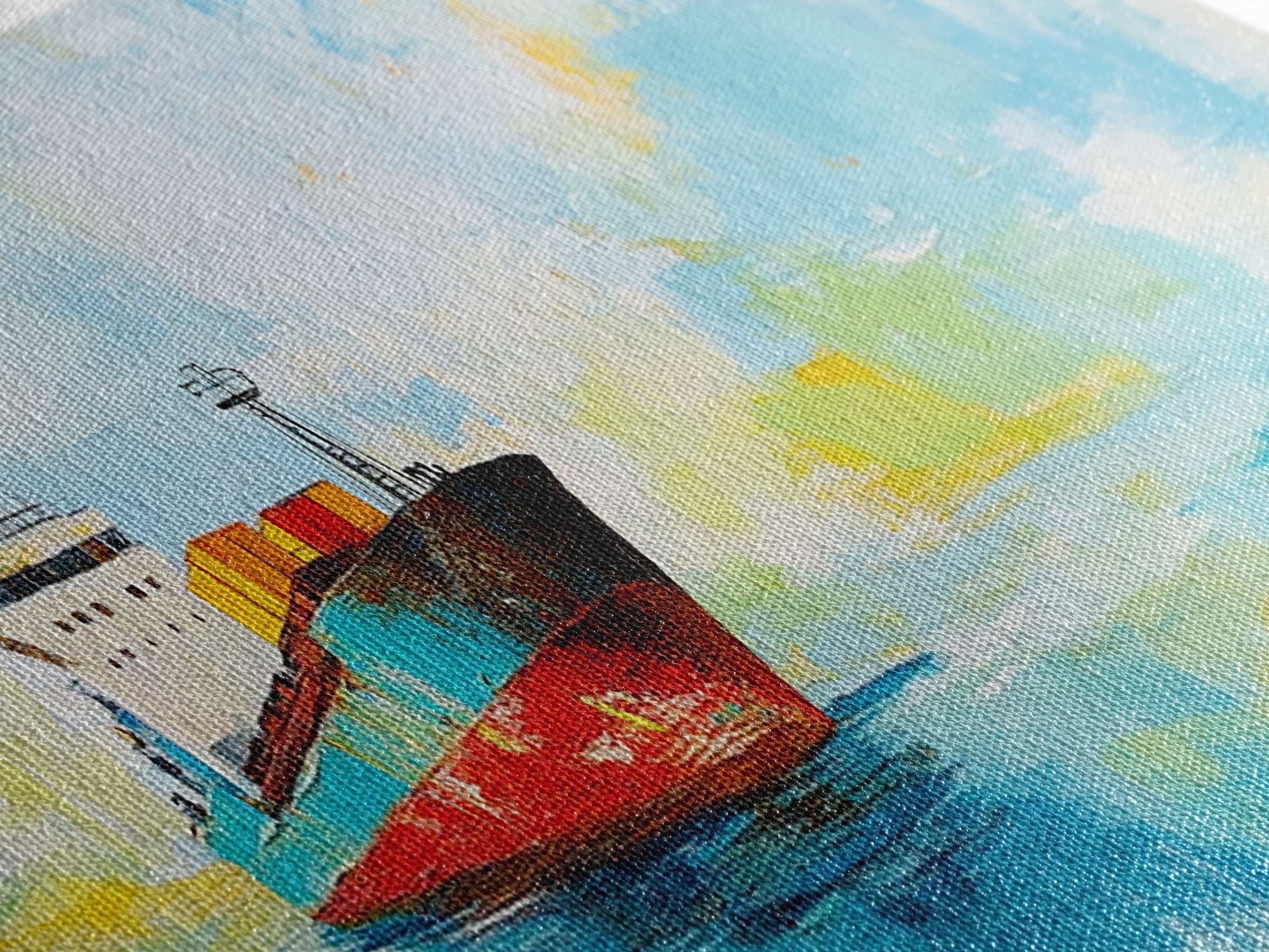 Cargo Ship Ocean Framed Canvas Print Nautical Wall Art, Maritime Decor, Industrial Seascape Painting, Coastal Living Room Artwork