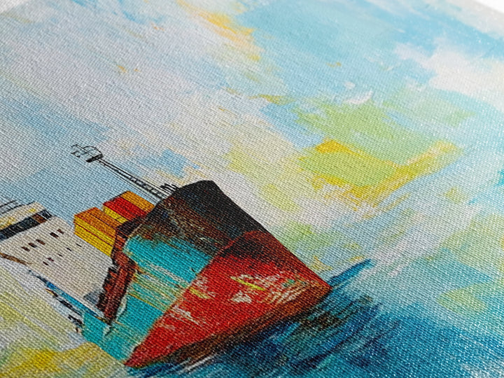 Cargo Ship Ocean Framed Canvas Print Nautical Wall Art, Maritime Decor, Industrial Seascape Painting, Coastal Living Room Artwork