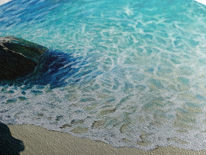 Ocean Shoreline Framed Canvas Print Coastal Beach Wall Art, Large Seascape Painting, Blue Sea Waves, Nautical Art, Bedroom Decor