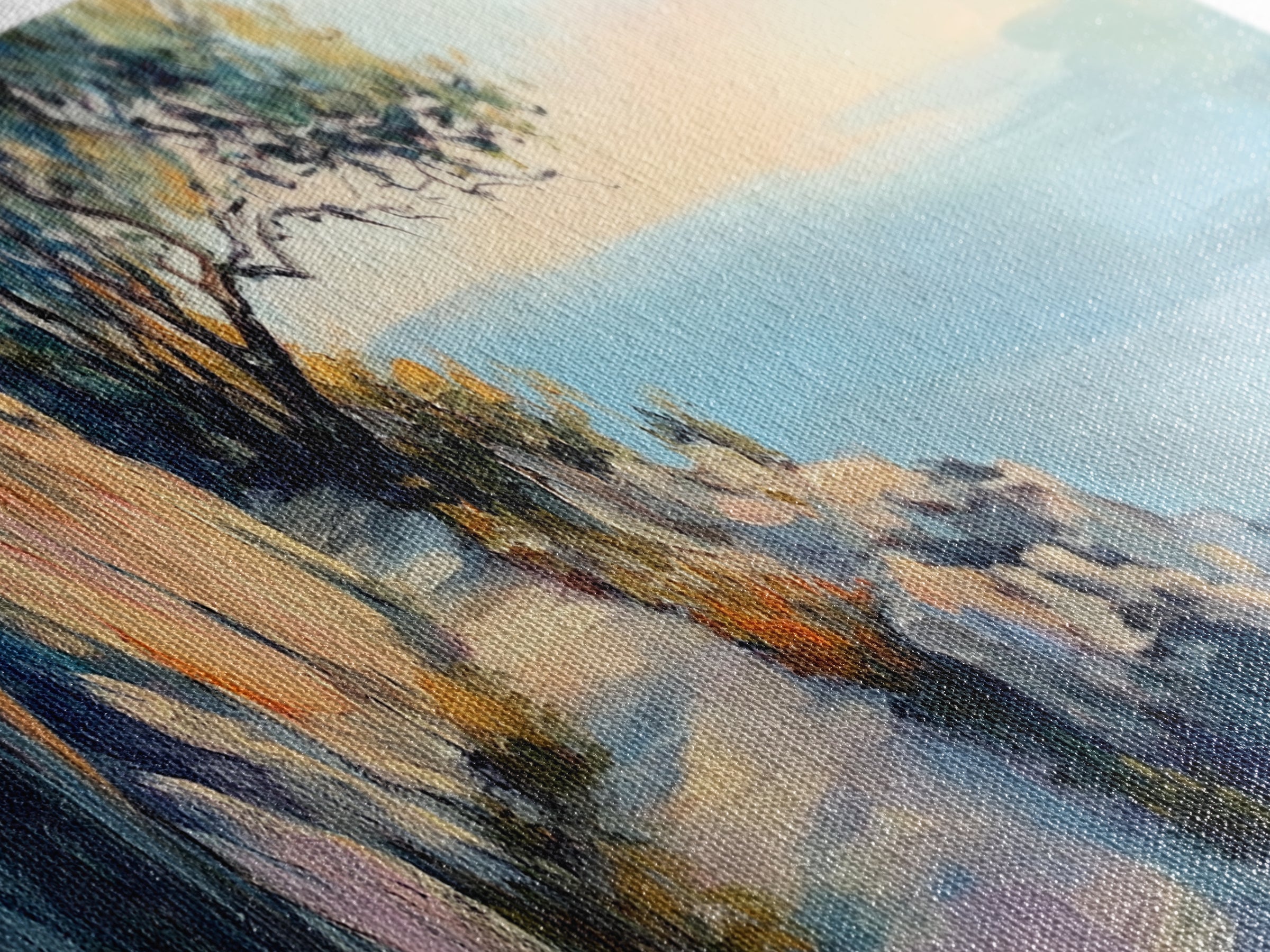 Coastal Cliff Walk Framed Canvas Print Serene Beach Pathway Painting, Sunset Seaside Art, Nature Landscape, Relaxing Home Wall Decor