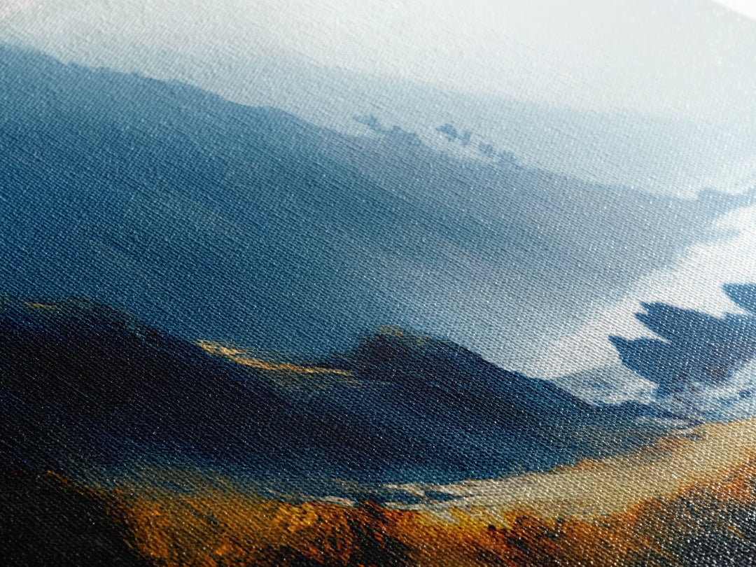 Dramatic Coastline Canvas Print Moody Seaside Painting, Stormy Ocean Landscape, Dark Blue Beach Wall Art, Living Room Decor