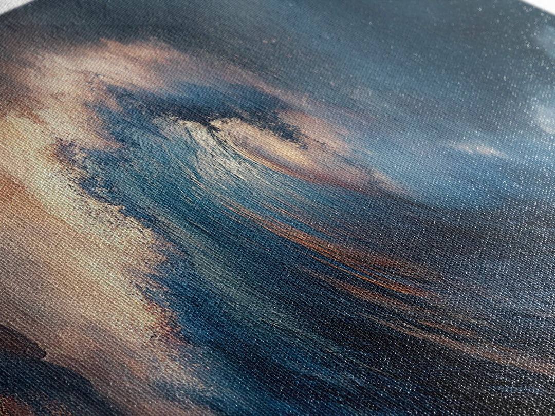 Dramatic Ocean Wave Framed Canvas Print Moody Seascape Wall Art, Deep Blue Stormy Sea Decor, Statement Living Room or Office Art