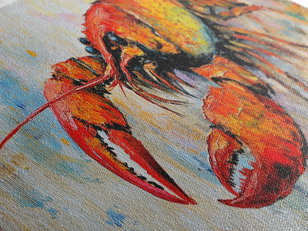 Bold Lobster Painting Canvas Print Vibrant Coastal Kitchen Wall Art, Seafood Restaurant Decor, Nautical Dining Room or Bar Artwork