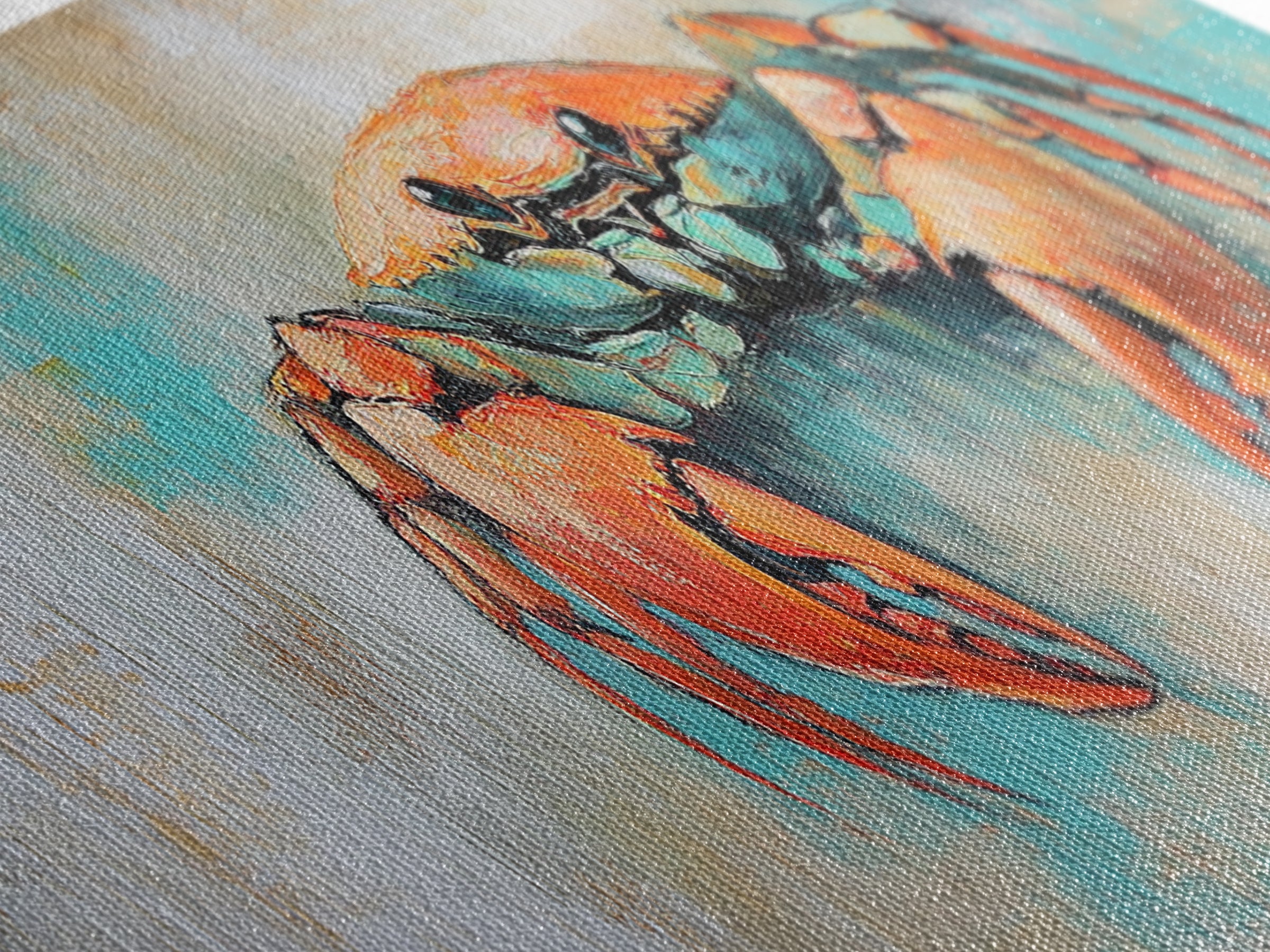 Rustic Crab Art Framed Canvas Print Coastal Nautical Wall Decor, Beach House Kitchen Art, Textured Ocean Painting, Living Room Accent