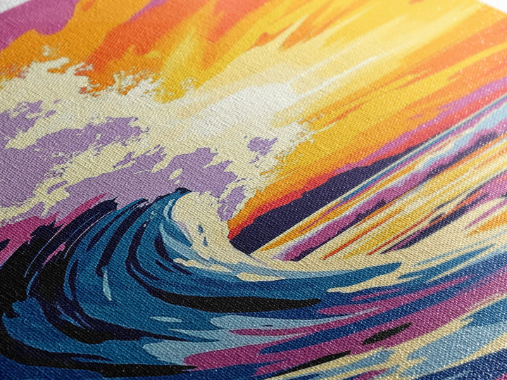 Ocean Wave, Coastal Sunset Wall Art, Beach House Decor, Nautical Theme, Surf Canvas Print, Vibrant Seascape, Modern Living Room Accent