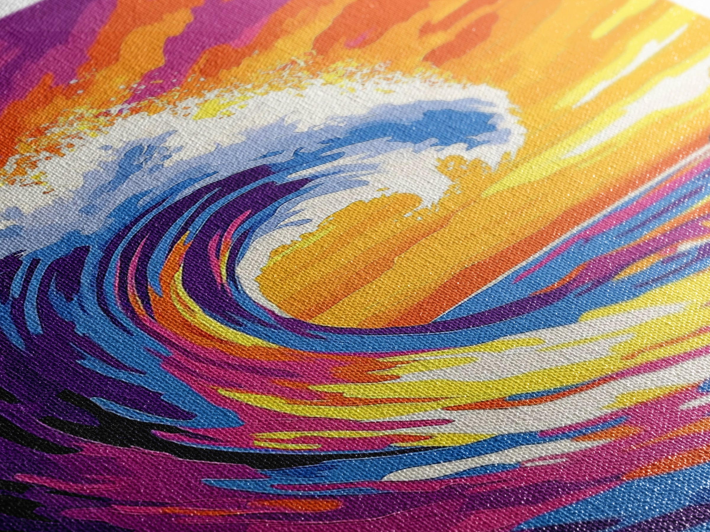 Ocean Wave, Splash, Power, Sunset, Framed Canvas Print, Coastal Decor, Surf Art, Beach House Wall Art, Nautical Theme, Vibrant Blue