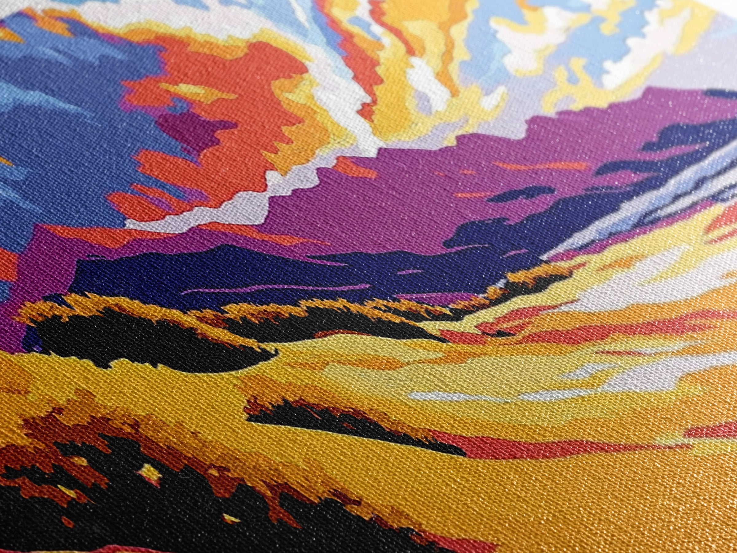 Golden Dunes, Mountain Backdrop, Vibrant Sunset, Framed Canvas Print, Boho Earthy Art, Modern Living Room Decor, Southwest Aesthetic