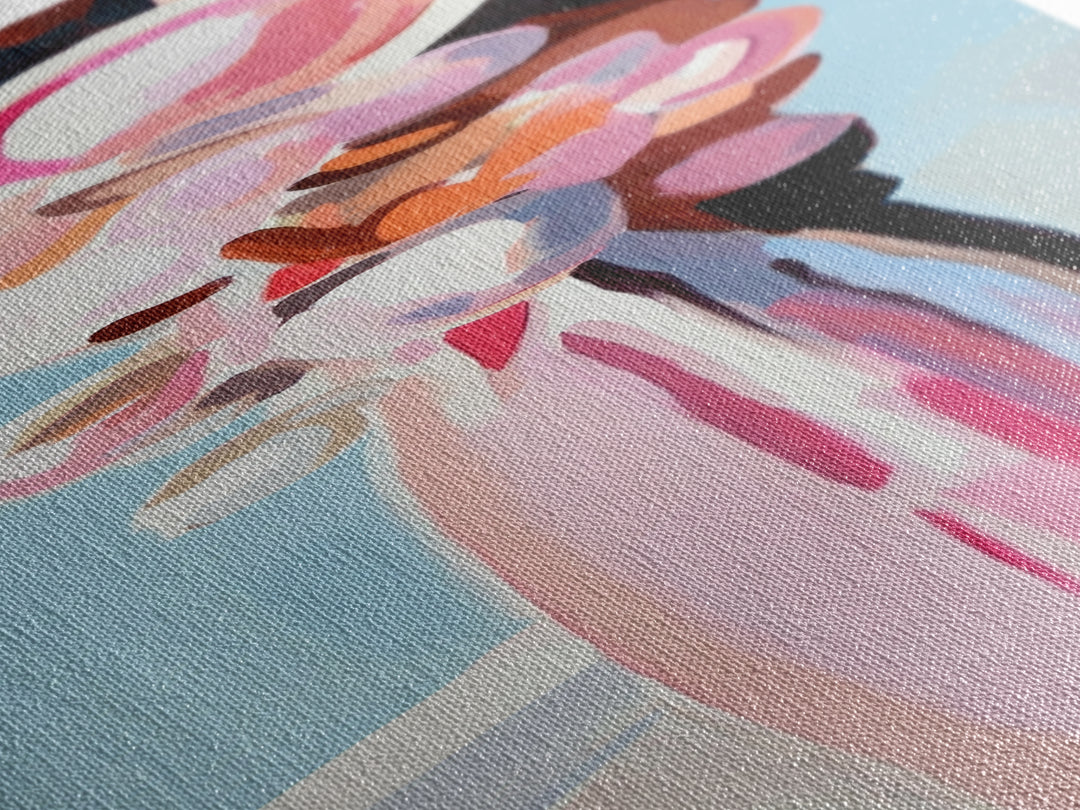 Abstract, Pink Bouquet, Floral Wall Art, Framed Canvas Print, Modern Expressionist Art, Soft Color Palette, Bedroom Wall Art