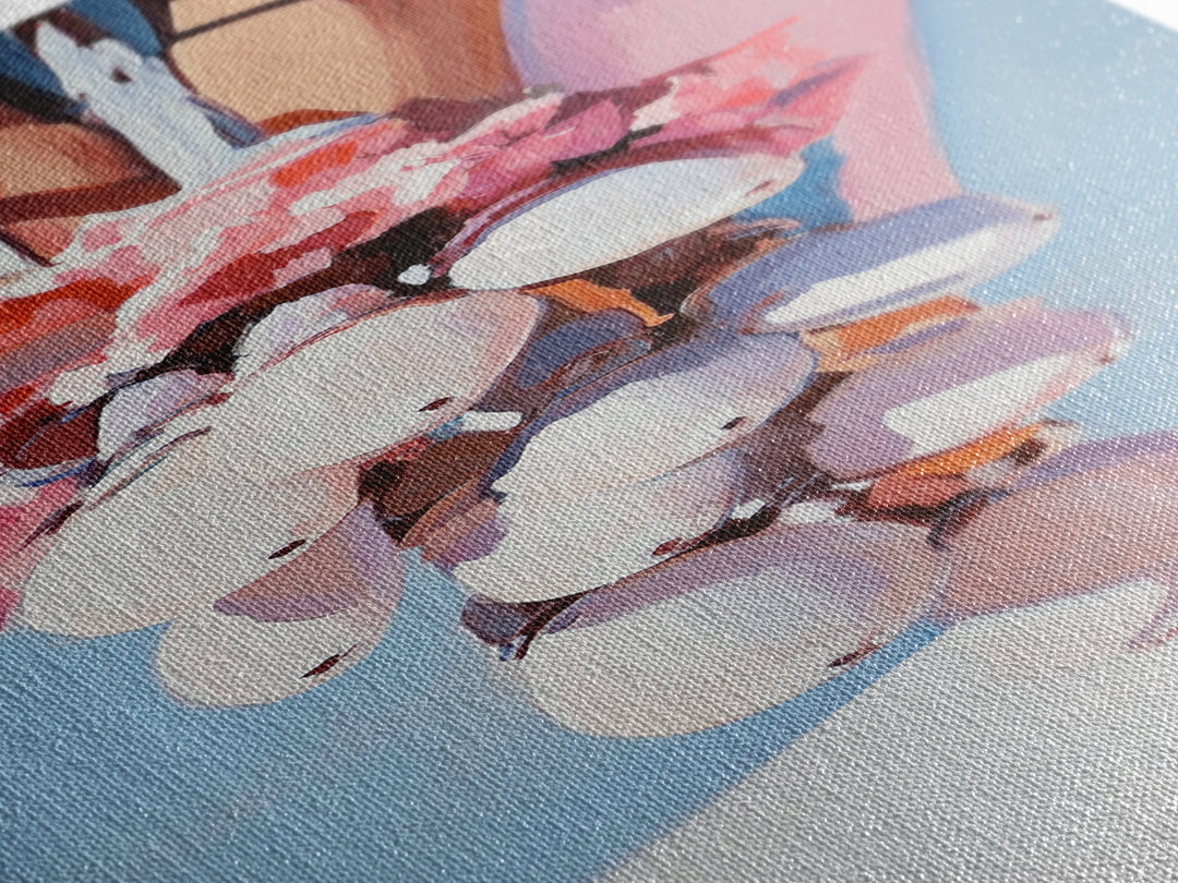 Desert Bloom, Floral Art, Pink and White Aesthetic, Framed Canvas Print, Minimalist Wall Art, Southwest Decor, Boho Home Accent