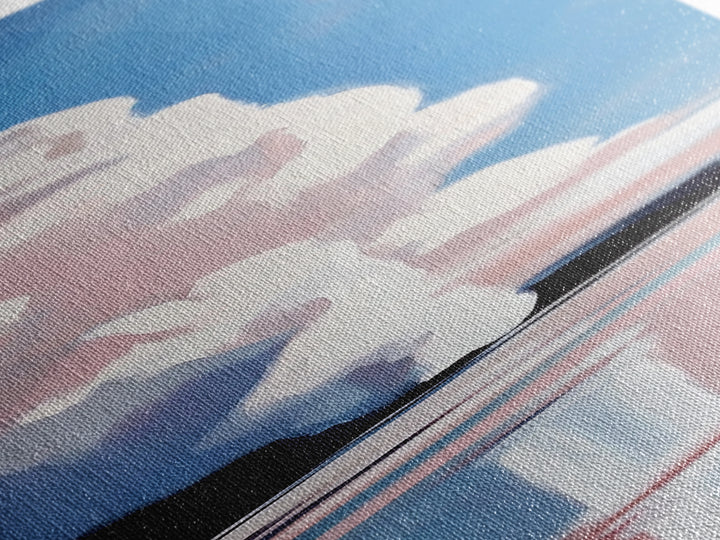 Cloud Reflection, Pink Sky, Blue Horizon, Framed Canvas Print, Minimalist Wall Art, Modern Decor, Living Room Art, Nature Print