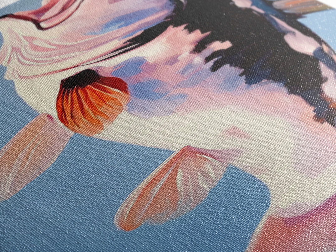 Abstract Fish, Minimalist Coastal, Blue and Pink Art, Framed Canvas Print, Modern Nautical Decor, Beach House, Kitchen Wall Art