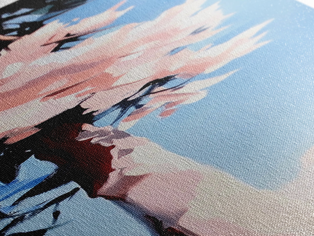 Cherry Blossom Tree, Spring Nature Art, Pink Floral Landscape, Modern Minimalist, Home Office Art, Framed Canvas Print