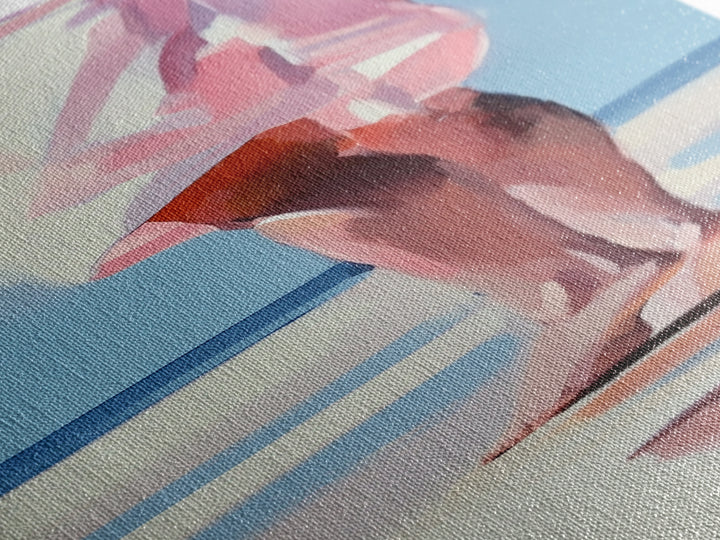 Barefoot Beach Walk, Pink Dress, Coastal Elegance, Framed Canvas Print, Summer Art, Bedroom or Entryway Decor, Relaxing Aesthetic