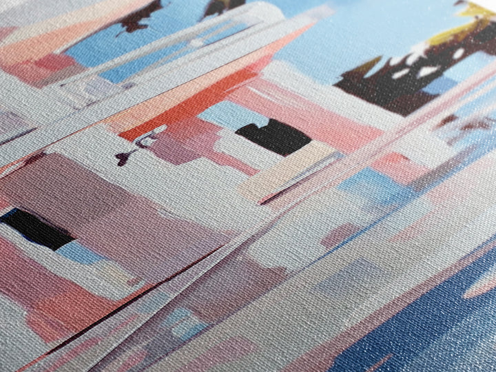 Modern Villa, Coastal Home, Palm Tree Art, Framed Canvas Print, Contemporary Architecture, Living Room Wall Art, Tropical Decor