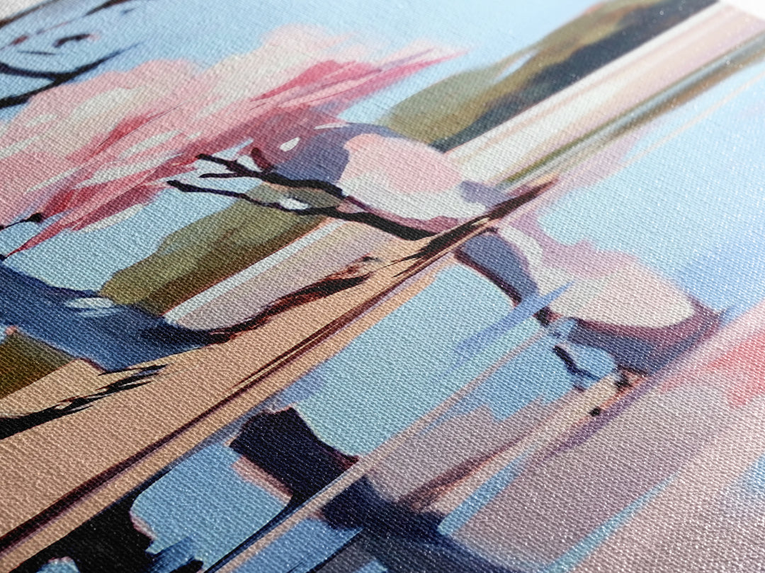 Cherry Blossom Reflection, Peaceful Nature Scene, Pastel Wall Art, Canvas Print, Bedroom Decor, Elegant Minimalist Art, Zen Aesthetic