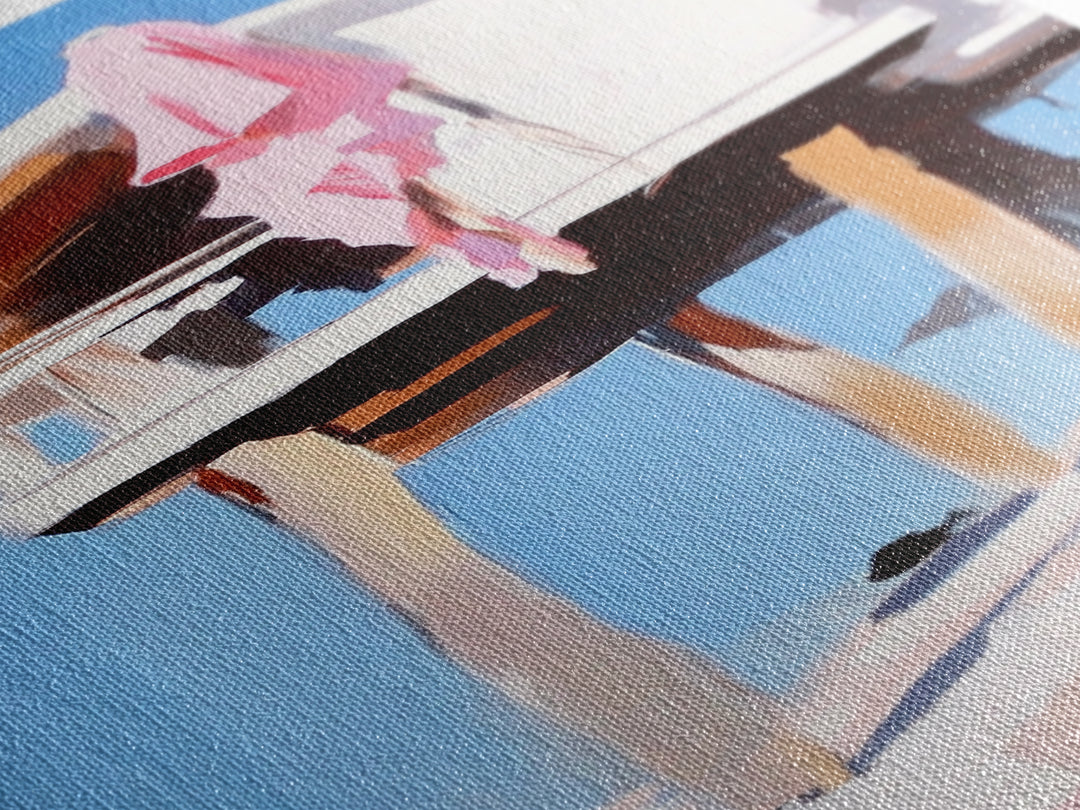 Beach Hut, Coastal Home, Seaside Escape, Nautical Decor, Ocean View, Warm Pastels, Beach House Art, Framed Canvas Print