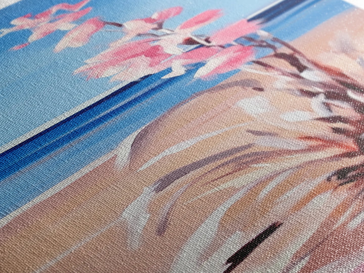 Beach Flowers, Ocean View, Coastal Art, Framed Canvas Print, Boho Seascape, Serene Landscape, Minimalist Beach Decor, Living Room Art