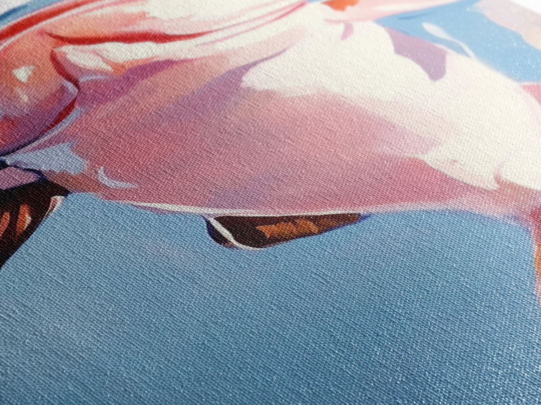 Abstract Fish, Coastal Art, Ocean Life Painting, Framed Canvas Print, Minimalist Marine Decor, Blue and Pink Aesthetic, Beach House Art