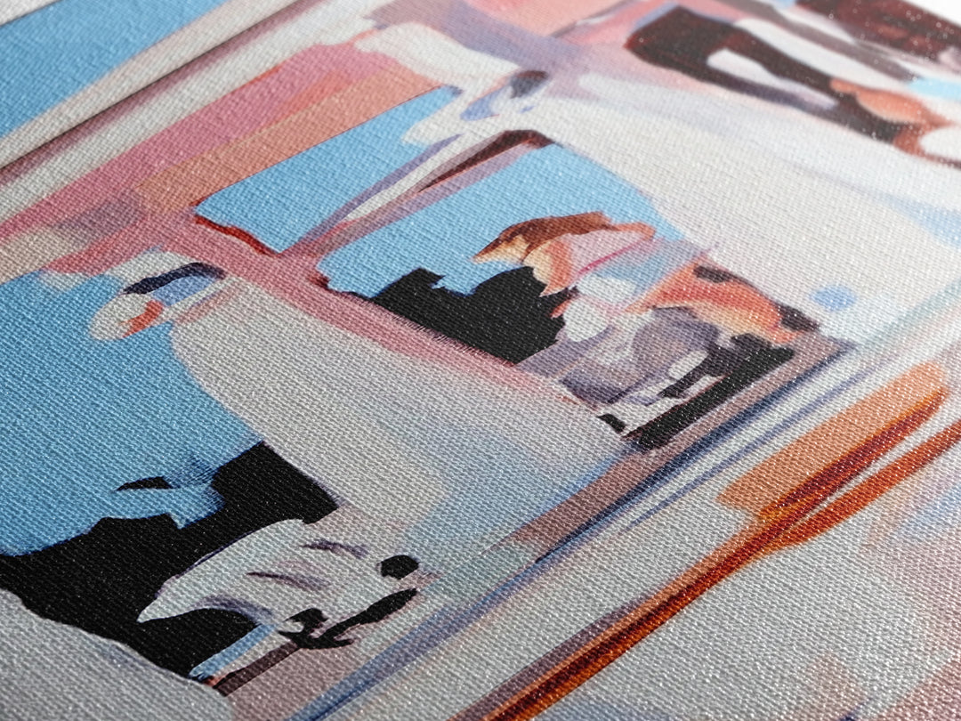 Coastal Columns, Summer Escape, Warm Pastels, Architecture Art, Framed Canvas Print, Living Room Wall Art, Modern Decor, Beach House Style