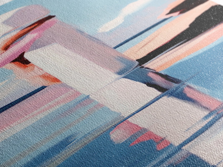 Coastal Reflection, Modern Beach Art, Minimalist Ocean Decor, Contemporary Wall Art, Blue and Pink Seascape, Canvas Print, Bedroom Wall Art