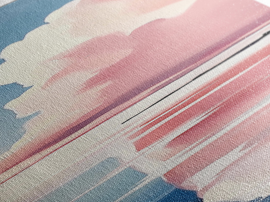 Pink Clouds, Coastal Wall Art, Minimalist Landscape, Modern Seascape, Large Framed Canvas Print, Living Room Art, Soft Pastel Decor