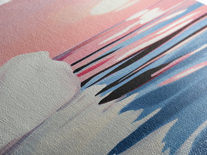 Sunset Iceberg, Arctic Landscape, Dreamy Ocean Art, Contemporary Painting, Pink Blue Decor, Bedroom Framed Canvas Print, Minimal Wall Art