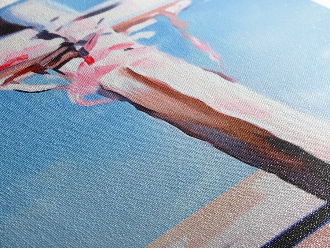 Coastal Utility Pole, Minimalist Beach Art, Soft Pastel Aesthetic, Sky Blue Landscape, Modern Wall Decor, Framed Canvas Print, Ocean Vibes