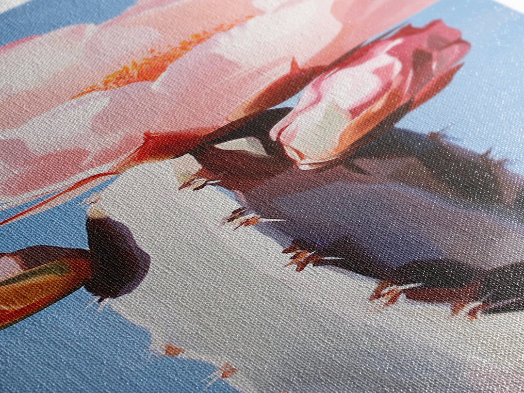 Blooming Cactus, Floral Wall Art, Desert Decor, Boho Aesthetic, Southwestern Art, Vibrant Botanical Painting, Canvas Print