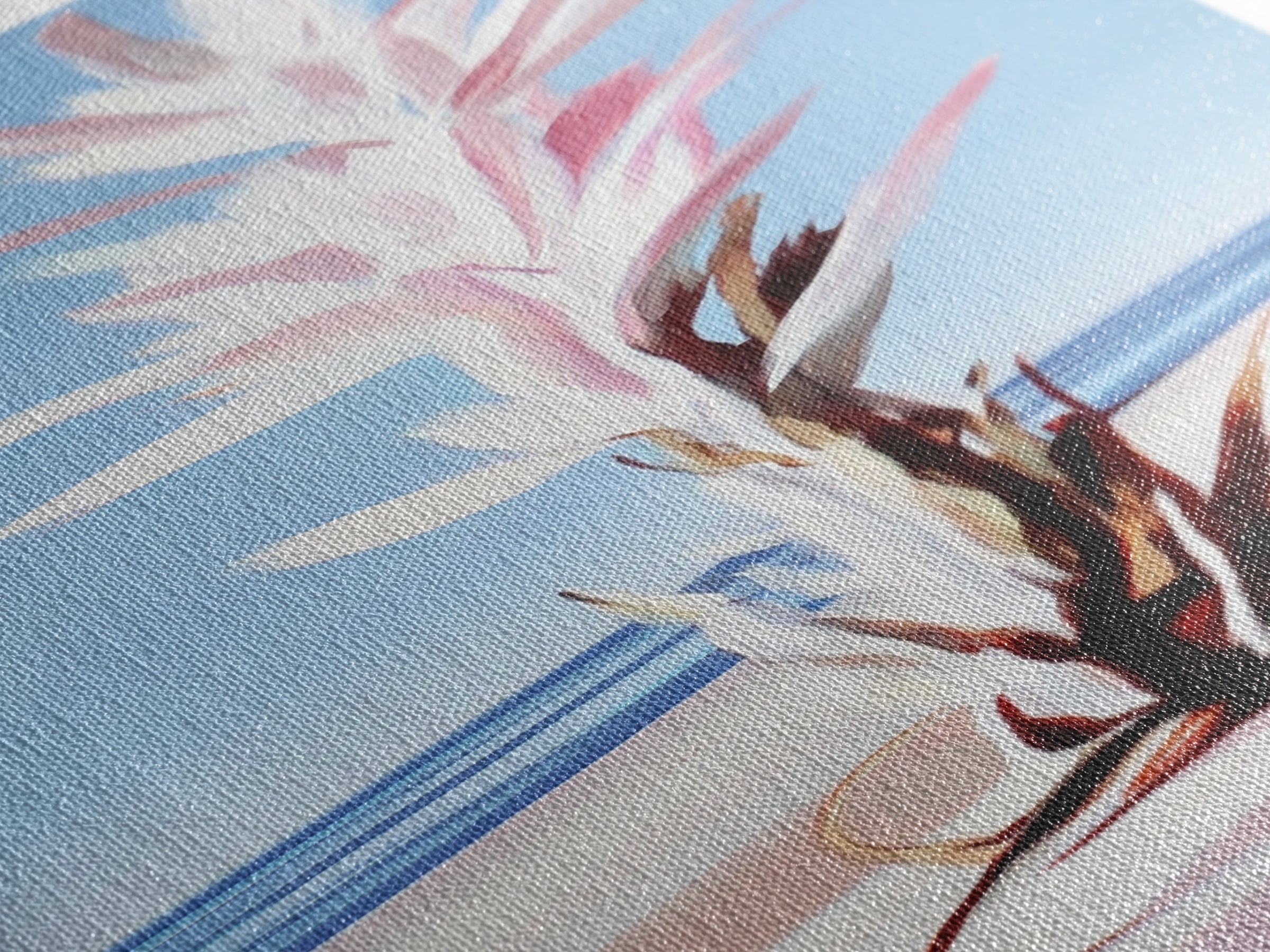 Abstract Plant, Coastal Art, Minimalist Painting, Canvas Print, Beach Inspired, Blue and Pink Decor, Modern Home Accent, Tranquil Design