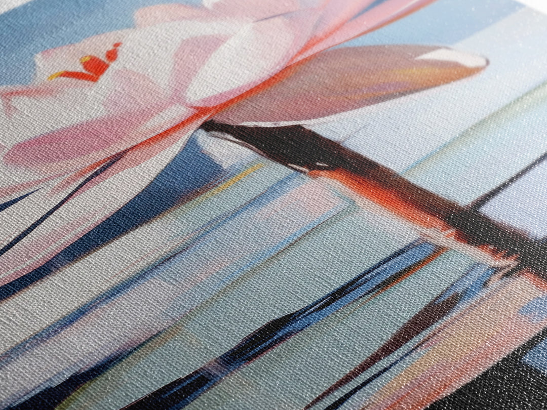 Blooming Lotus, Nature Inspired, Zen Aesthetic, Framed Canvas Print, Spa Wall Decor, Tranquil Water Art, Botanical Painting