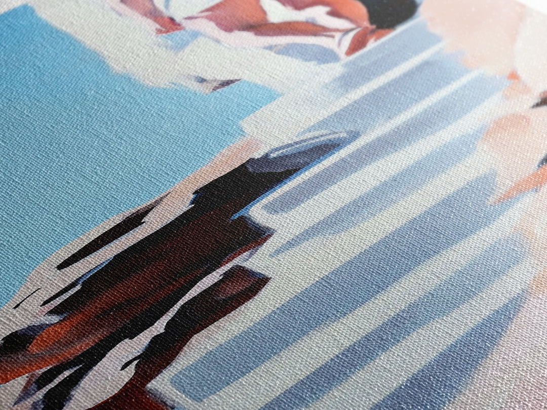 Cliffside Beauty, White Dress, Tranquil Escape, Canvas Print, Modern Wall Art, Boho Beach Decor, Bedroom Wall Art, Minimalist Coastal