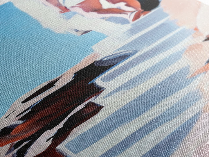 Cliffside Beauty, White Dress, Tranquil Escape, Canvas Print, Modern Wall Art, Boho Beach Decor, Bedroom Wall Art, Minimalist Coastal