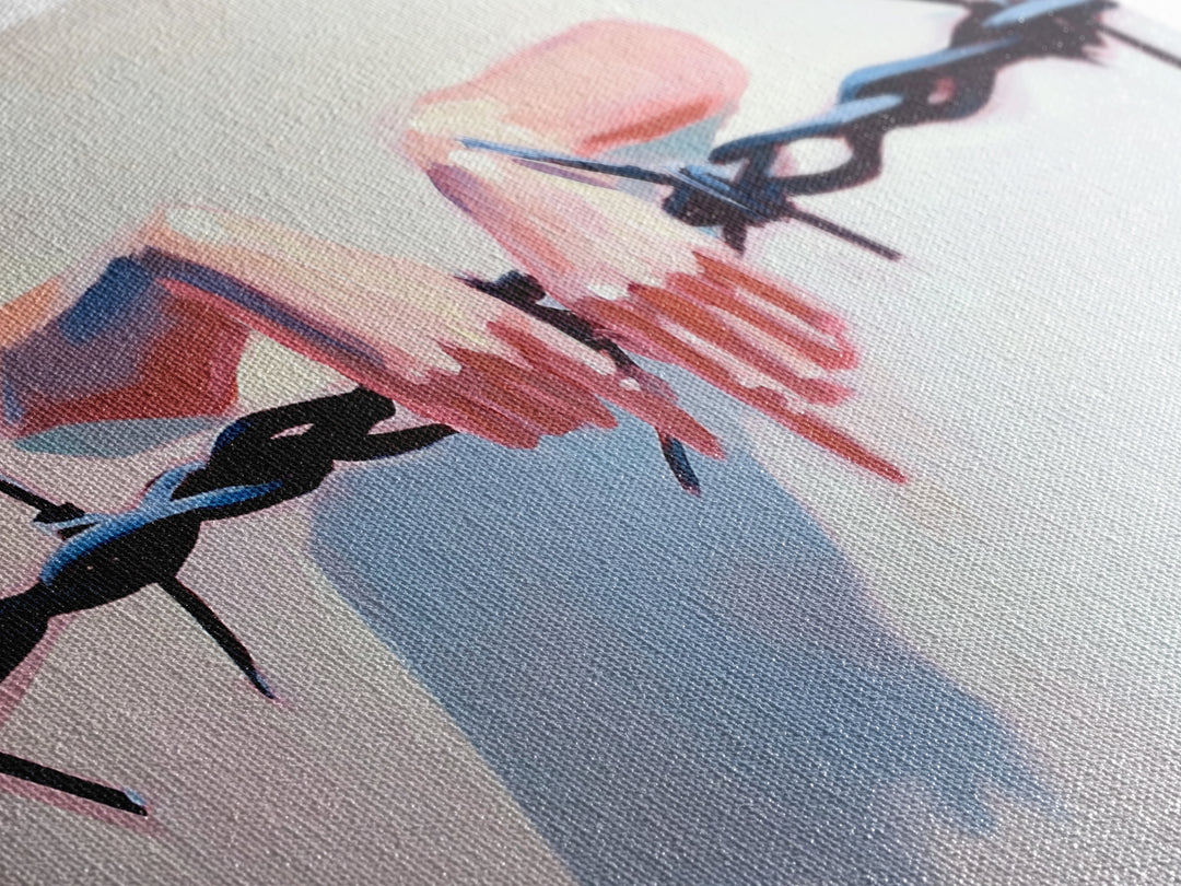 Hands on Barbed Wire, Surreal Art, Emotional Aesthetic, Modern Symbolism, Thought-Provoking Decor, Contemporary Wall Art, Canvas Print