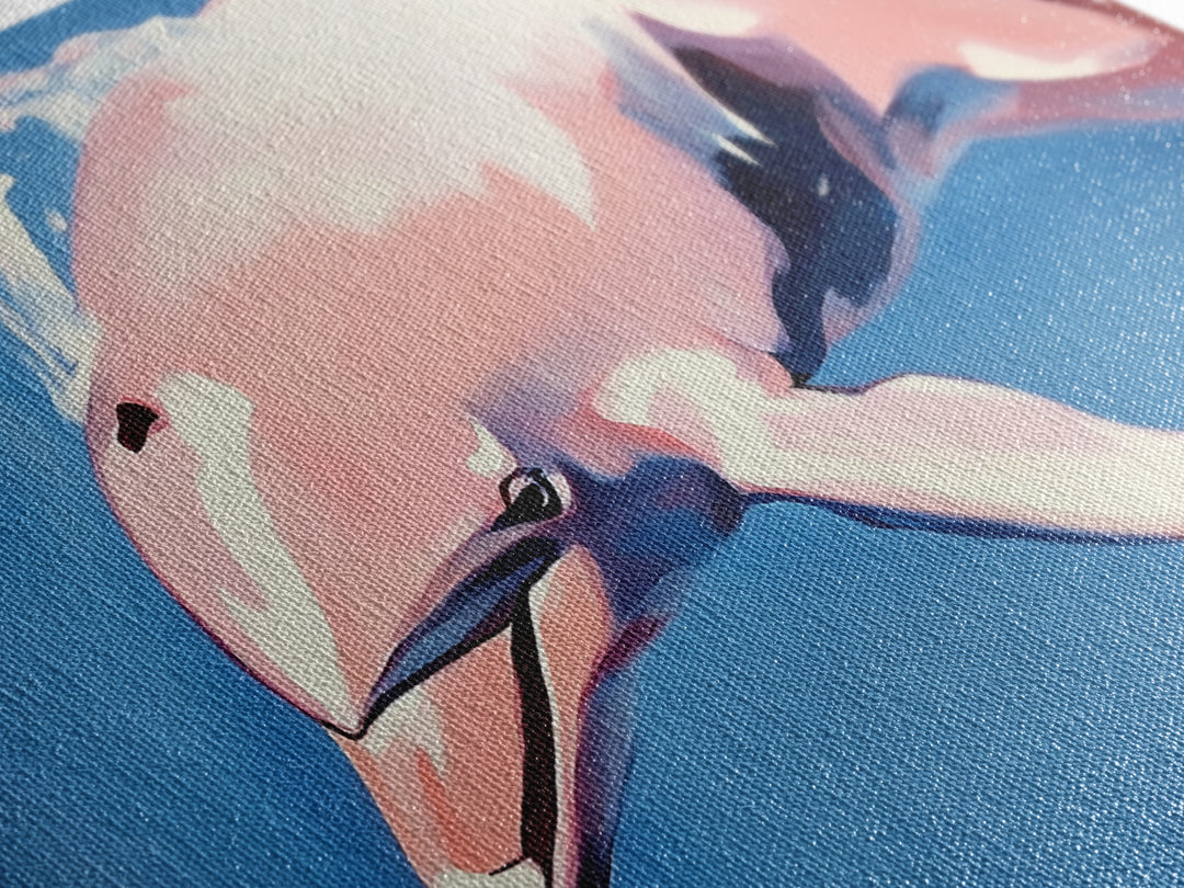 Dolphin Painting, Ocean Wall Art, Coastal Home Decor, Marine Life Artwork, Blue and Pink Art, Beach House Art, Framed Canvas Print