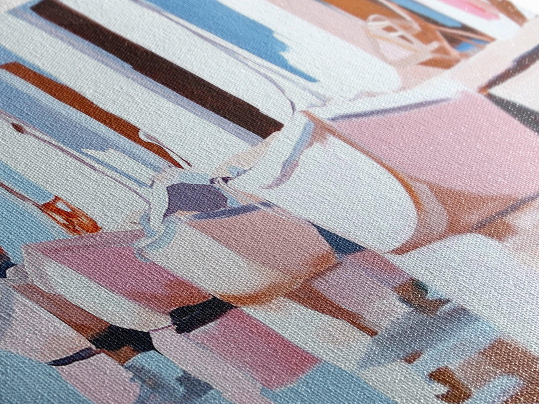 Docked Boats, Nautical Coastal Art, Mediterranean Harbor Scene, Framed Canvas Print, Beach House Wall Decor, Nautical Home Art