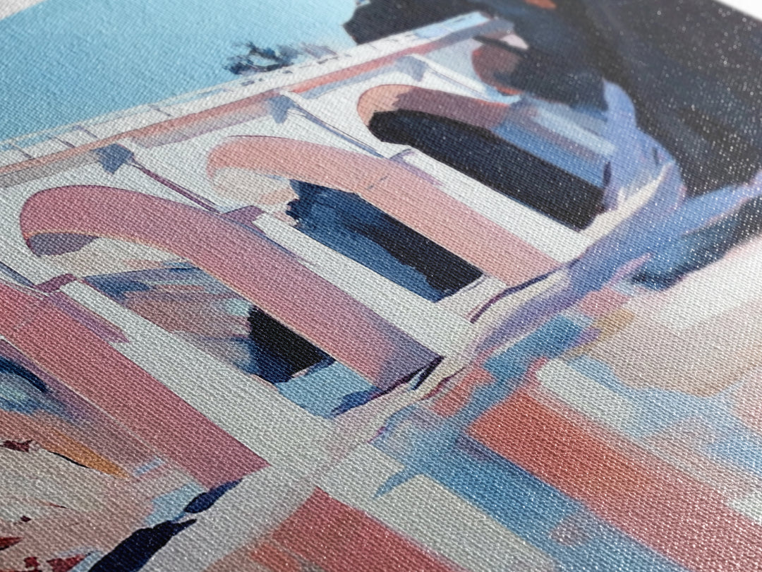 Bridge Reflection, Scenic River, Pastel Landscape, Canvas Print, Architecture Art, Living Room Wall Art, Minimalist Water Scene, Travel Art