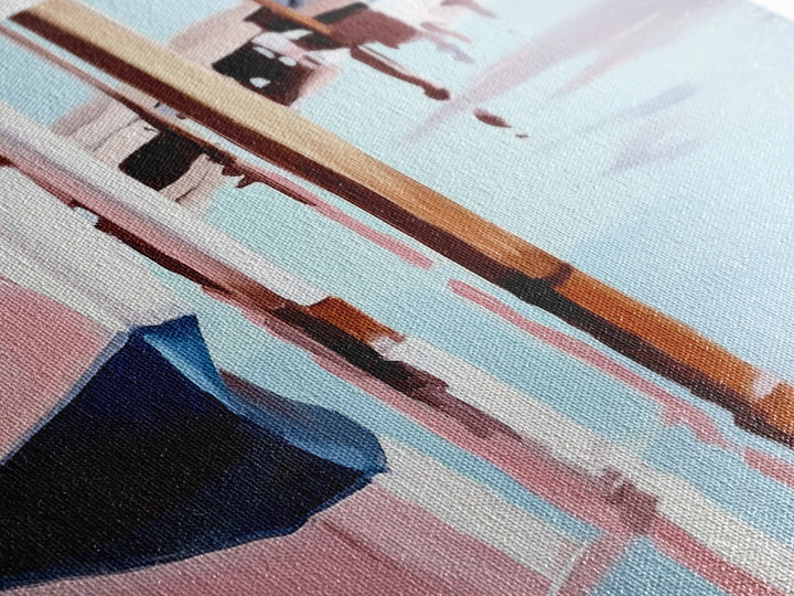 Docked Boats, Waterfront Scene, Canvas Print, Nautical Home Decor, Living Room Wall Art, Soft Pastel Aesthetic, Minimalist Seaside