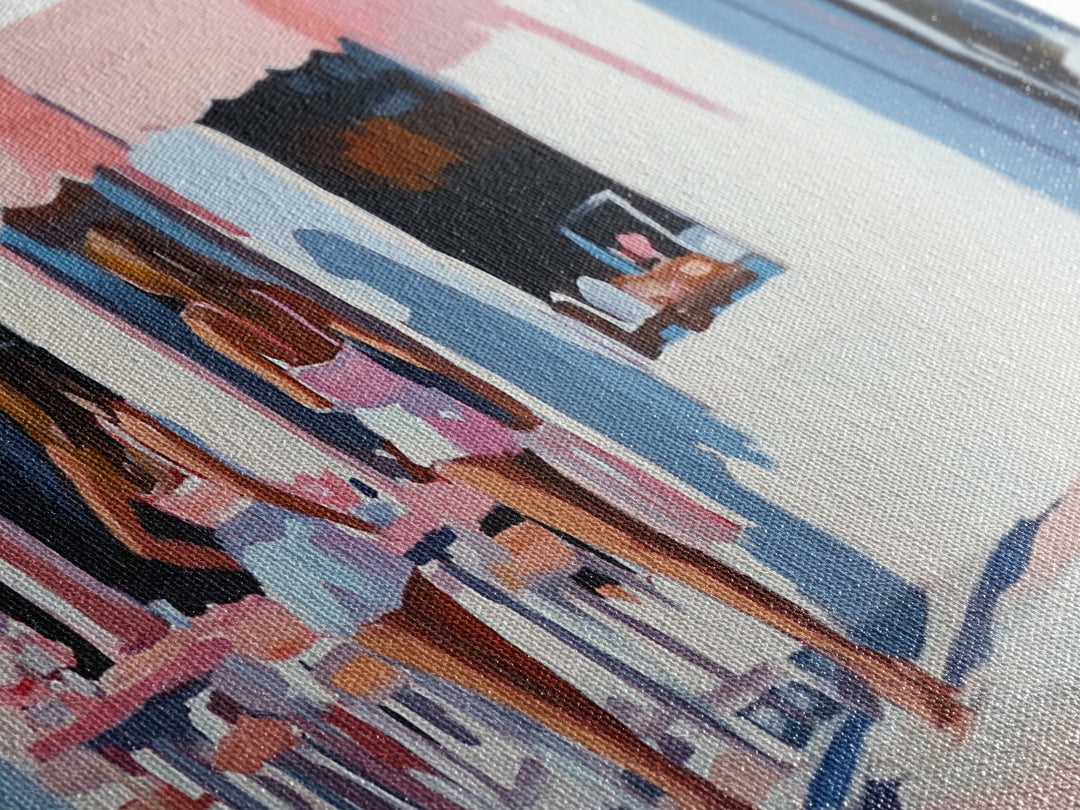 Café Scene, Pink Aesthetic, Coastal Lifestyle, Boho Summer Art, Chic Minimalist Decor, Home Wall Art, Living Room Art, Framed Canvas Print