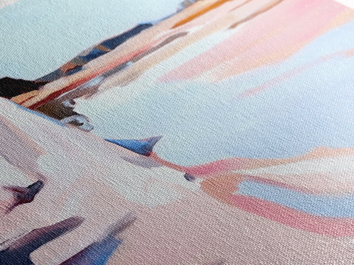 Cliffs Water, Reflection, Canvas Print, Coastal nature art, contemporary seascape painting, shoreline view, pastel scenery, ocean decor