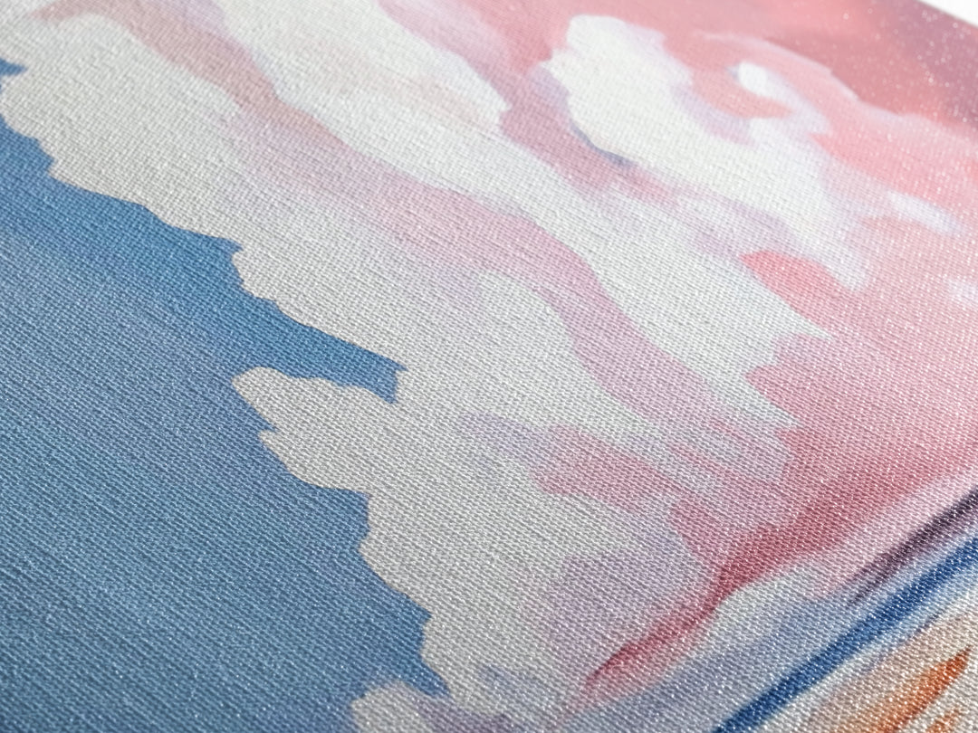 Cloudscape, Dreamy Sky, Coastal Horizon, Framed Canvas Print, Minimalist Art, Blue and Pink Decor, Bedroom Wall Art, Sky Lover Gift
