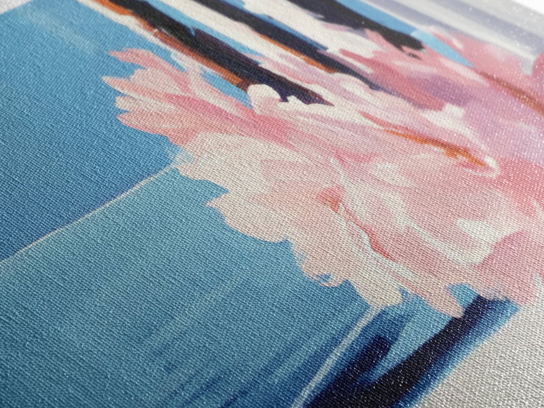 Ocean View, Floral Arrangement, Pastel, Canvas Print, Coastal Wall Art, Beach House Aesthetic, Modern Decor, Blue and Pink Theme