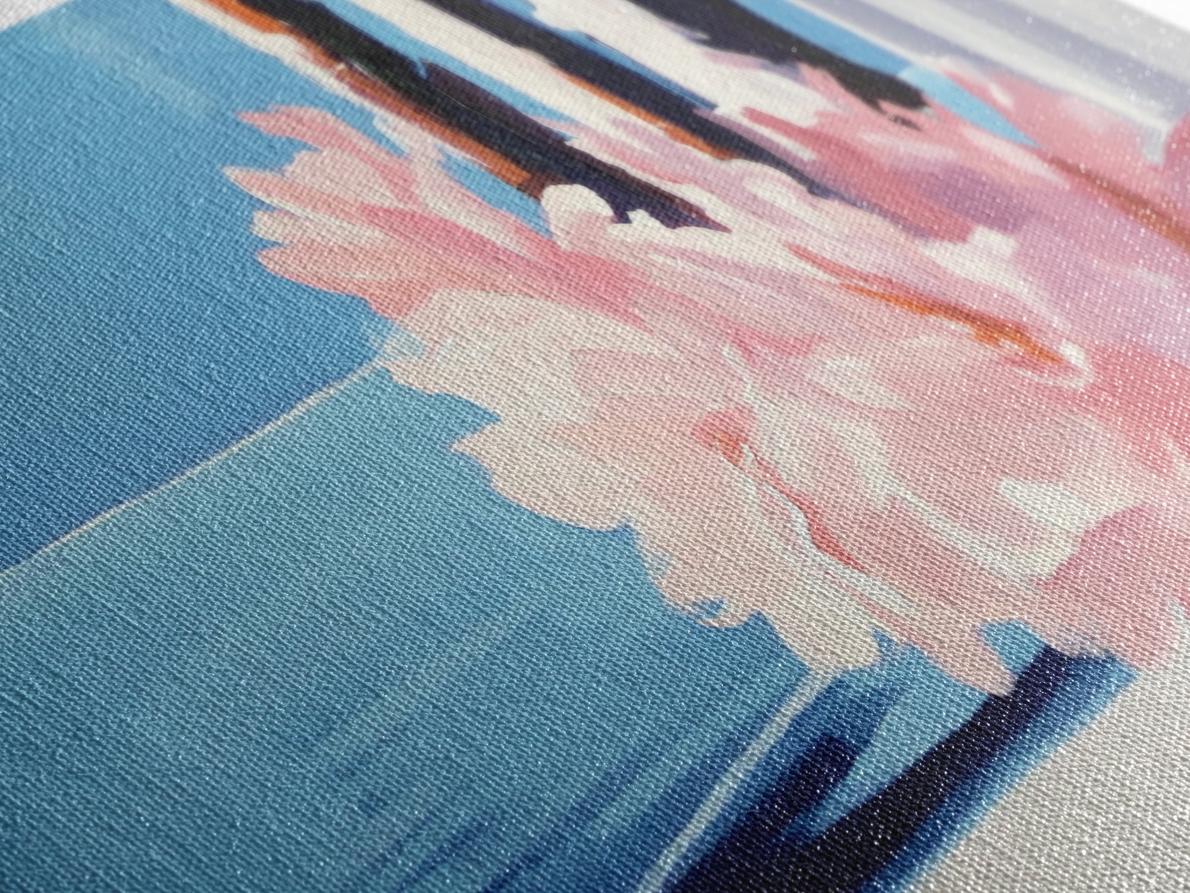 Ocean View, Floral Arrangement, Pastel, Canvas Print, Coastal Wall Art, Beach House Aesthetic, Modern Decor, Blue and Pink Theme