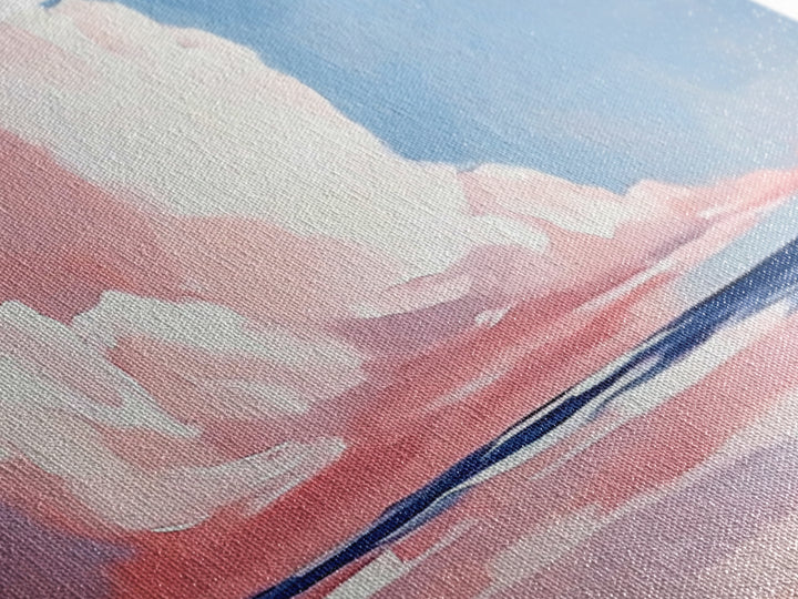 Cloudy Seascape, Pink Horizon, Framed Canvas Print, Coastal Art, Serene Wall Decor, Sunset Painting, Ocean Aesthetic