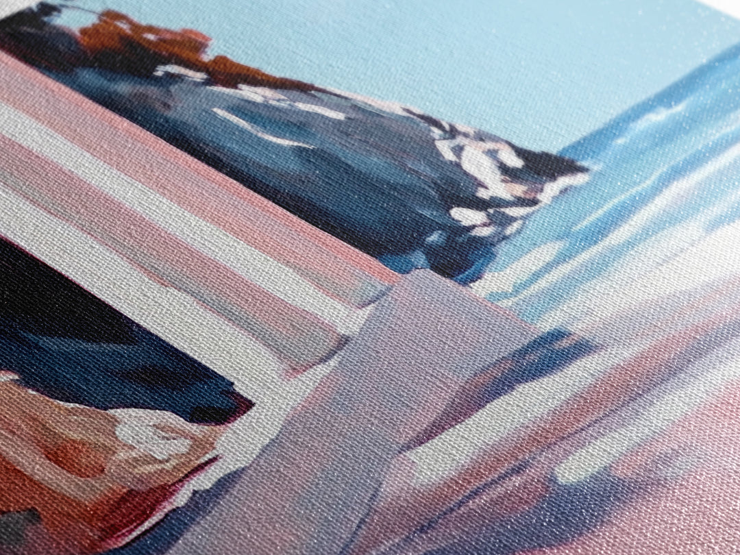 Coastal Retreat, Mediterranean Art, Framed Canvas Print, Beach House Decor, Minimalist Seascape, Pastel Ocean Painting, Modern Wall Art