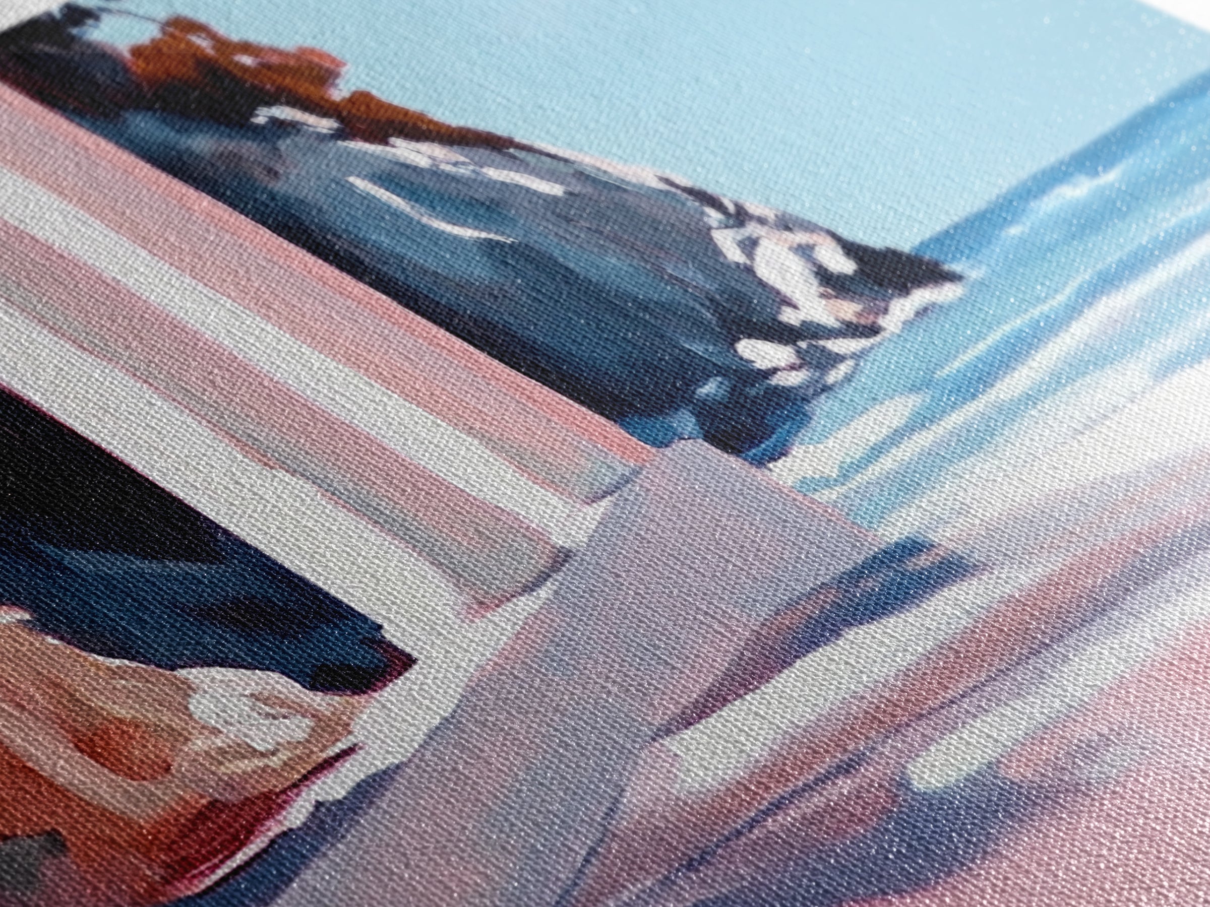 Coastal Retreat, Mediterranean Art, Framed Canvas Print, Beach House Decor, Minimalist Seascape, Pastel Ocean Painting, Modern Wall Art