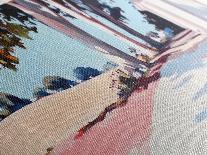 Country Road, Rural Landscape, Serene Nature, Golden Fields, Rustic Farmhouse, Countryside Charm, Warm Autumn Hues, Canvas Print