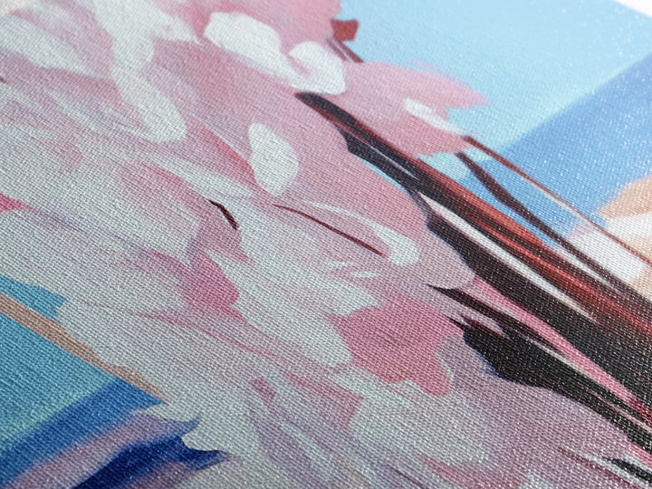 Coastal Flowers, Beach House Art, Pink Blossom Painting, Nature Wall Art, Minimalist Decor, Framed Canvas Print, Modern Living Room