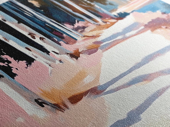 Birch Path, Autumn Landscape, Tranquil Nature Art, Minimalist Forest Print, Warm Neutral Tones, Living Room Wall Art, Canvas Print